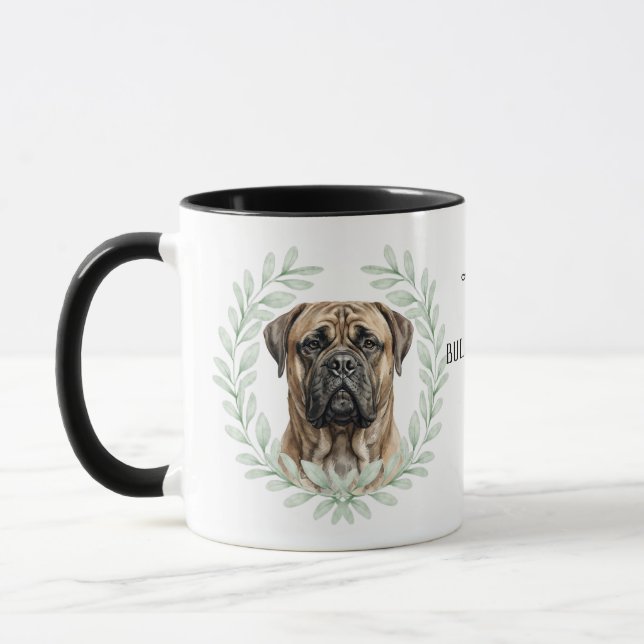 Caneca Eucalyptus Wreath Bullmastiff Dog Monogram (Esquerda)