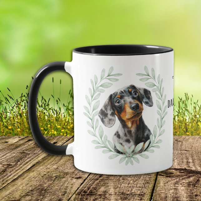 Caneca Eucalyptus Wreath Dachshund Dog Monogram (Criador carregado)