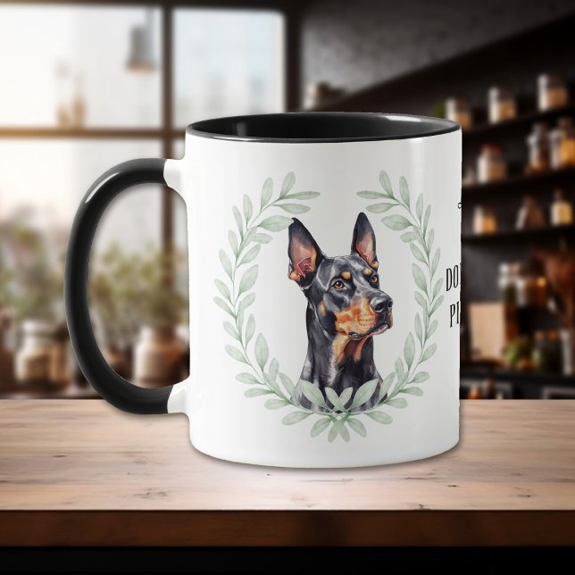 Caneca Eucalyptus Wreath Doberman Pinscher Dog Monogram (Criador carregado)