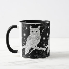 Caneca Eule mit Mandala im Winter unterm Sternenhimmel