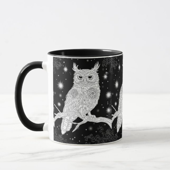 Caneca Eule mit Mandala im Winter unterm Sternenhimmel (Esquerda)