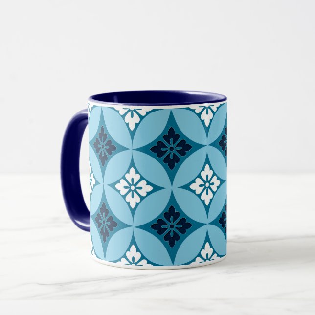 Caneca Expedição com Motif Flor, Azul e Branco (Frente Esquerda)