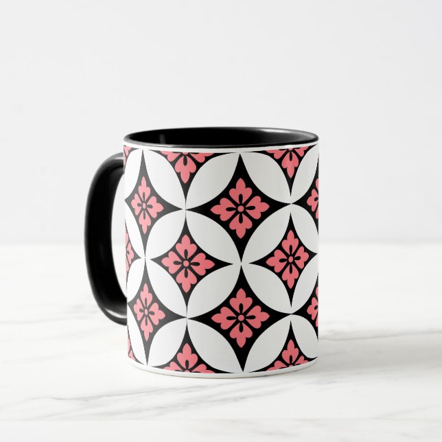 Caneca Expedição com Motif Flor, Preto, Branco e Rosa (Frente Esquerda)