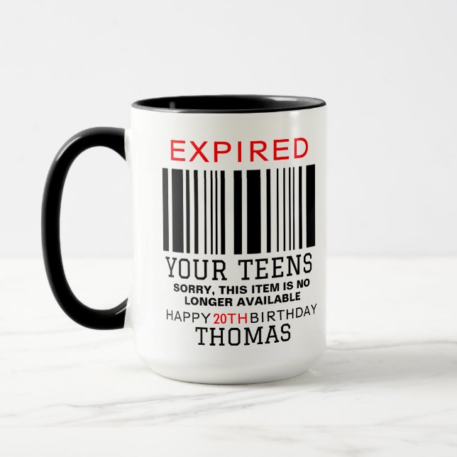 Caneca Expired Your Teens  Personalized, 20th Birthday  (Esquerda)