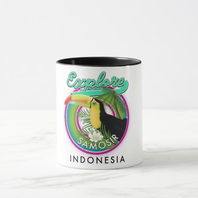 Caneca explorar logotipo de viagem Samosir indonesia (Centro)