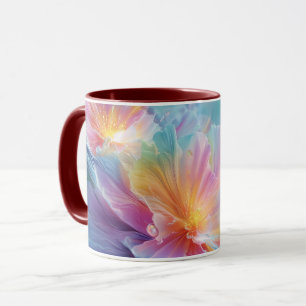 Caneca Explosão floral cósmica abstrata em pastel