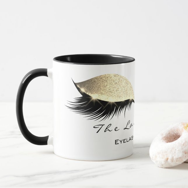 Caneca Eyelash Extenção Beauty Studio Dourado Brilhante (Com Donut)