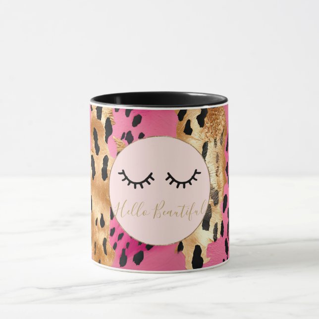 Caneca Eyelashes Girassol Rosa Glam Negro Leopardo Dourad (Centro)