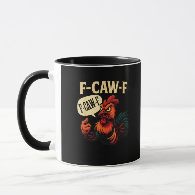 Caneca F Caw F Funny Angry Rooster Graphic Retro Style (Esquerda)