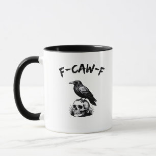 Caneca F-Caw-F Halloween Corvo Caveira Humor Gótico Engra