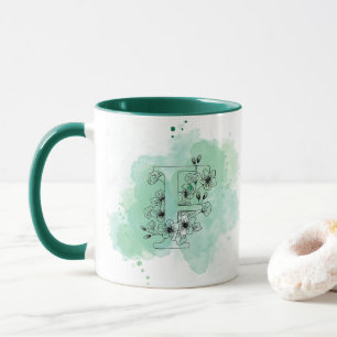 Caneca F Monograma com Cor de Água Inicial Botânica Verde