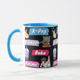 Caneca Fã da Cultura Pop K-Pop, Ramen, Boba e Anime