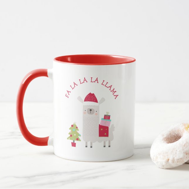 Caneca Fa de Natal bonito La La Lama Red (Com Donut)