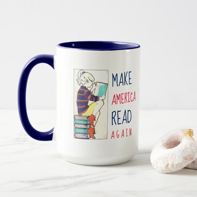 Caneca Faça América ler outra vez o branco & o azul da (Com Donut)