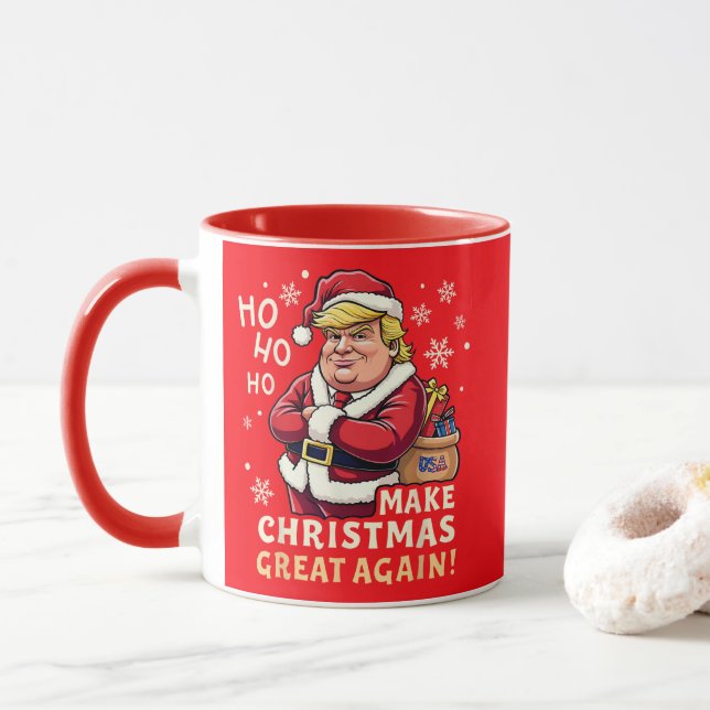 Caneca Faça o Excelente de Natal novamente | Trump Santa  (Com Donut)