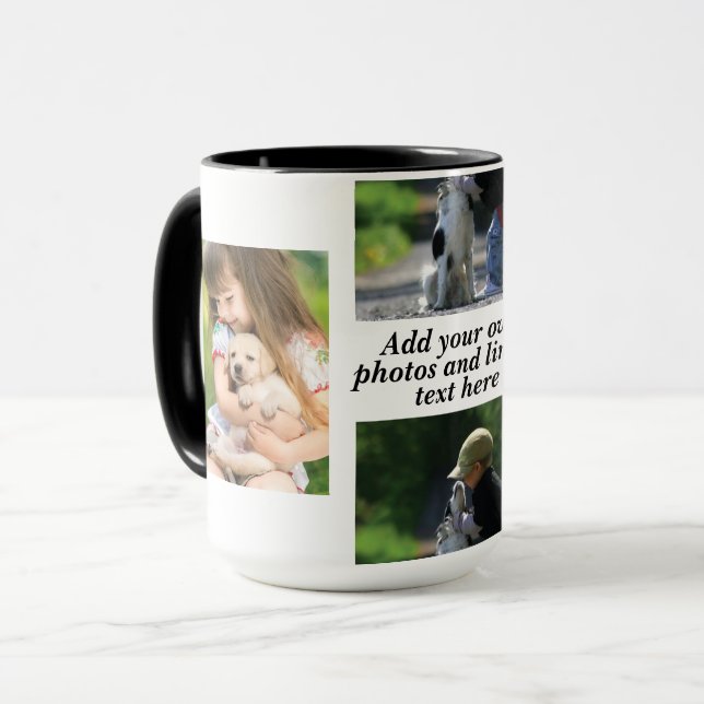 Caneca Faça sua própria colagem de fotos e texto (Frente Esquerda)