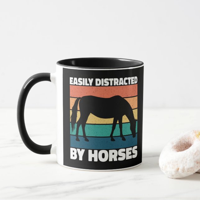 Caneca Fácil Distração Por Cavalos Amantes Cute Pony Engr (Com Donut)