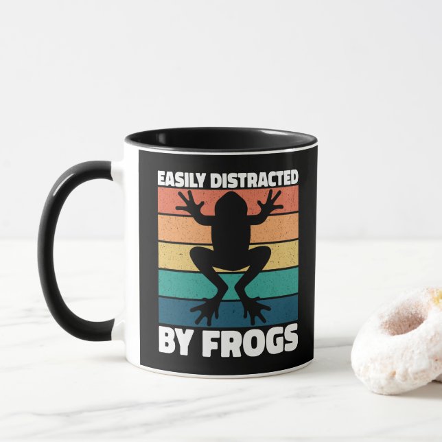 Caneca Facilmente Distraído Por Amantes De Rãs Design Col (Com Donut)