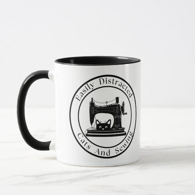 Caneca Facilmente Distraído Por Gatos E Costura (Esquerda)