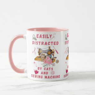 Caneca Facilmente Distraído Por Gatos E Costura - Gato Co