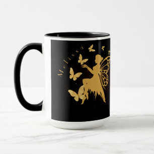 Caneca Fada de borboleta Dourada personalizada
