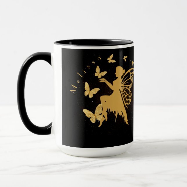 Caneca Fada de borboleta Dourada personalizada (Esquerda)