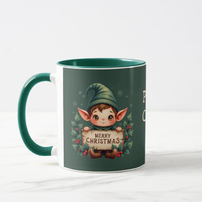 Caneca Fada de Natal Fofo Segurando Placa Alegre Verde (Esquerda)