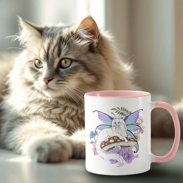 Caneca Fada Felina Branca Caprichosa Cogumelo Azul Fantas (Criador carregado)