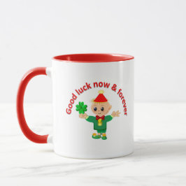 Caneca Fada verde fofo segurando um trevo de quatro folha