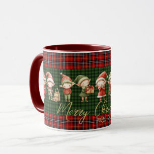 Caneca Fadas Elfos Ocupados Feliz Natal Xadrez Verde Verm