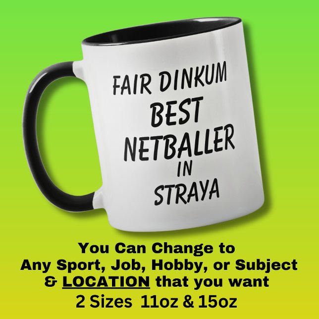 Caneca Fair Dinkum BEST NETBALLER em Straya (Criador carregado)
