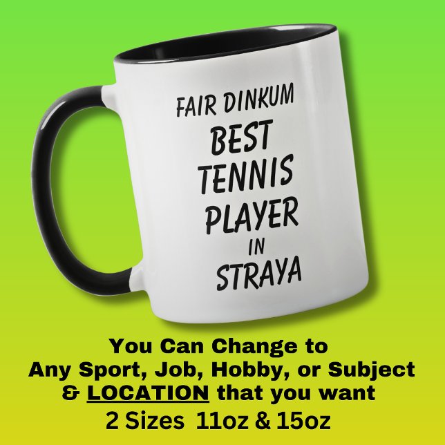 Caneca Fair Dinkum BEST TÊNIS PLAYER em Straya (Criador carregado)