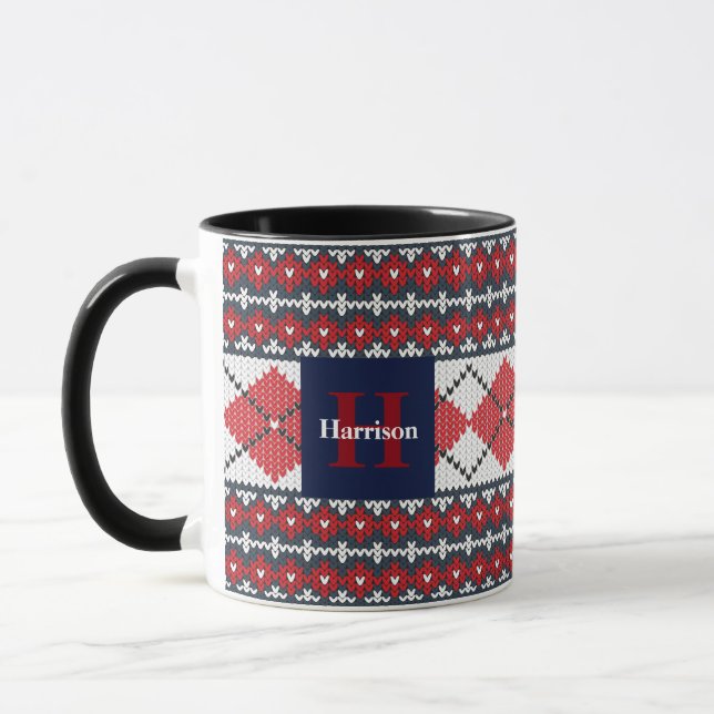Caneca Fair Isle Argyle Blue e Red Monogramas (Esquerda)