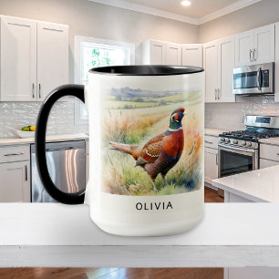 Caneca Faisão em Aquarela Personalizado Vida Selvagem Cam