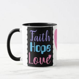 Caneca Faith Hope ama Coração Cristão Inspirador