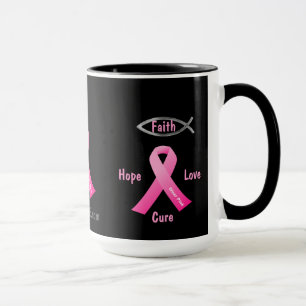 Caneca Faith Hope Love Cure gotGod316.com Fita Rosa