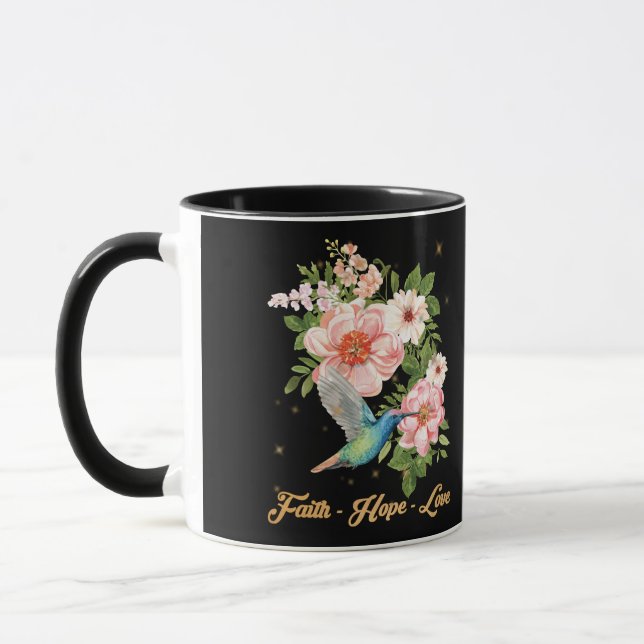 Caneca Faith Hope Love Hummingbird Picture Bird Impressão (Esquerda)