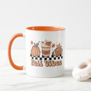 Caneca Fall Vibes Mug, Pumpkin Season, Retro Fall Doodle