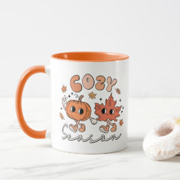 Caneca Fall Vibes Mug, Retro Fall Doodle