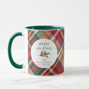 Caneca Família Alegre Vermelha Xadrez Natal Rústico Perso
