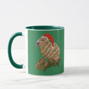 Caneca Família Capybara de Natal Envolvida em Luzes