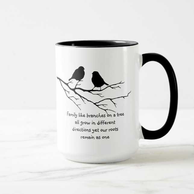 Caneca Família como galhos em uma árvore Dizendo Aves (Direita)