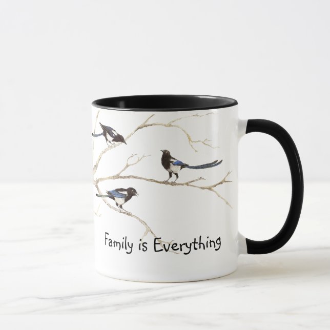 Caneca Família Cotação Watercolor Magpie Bird Family (Direita)