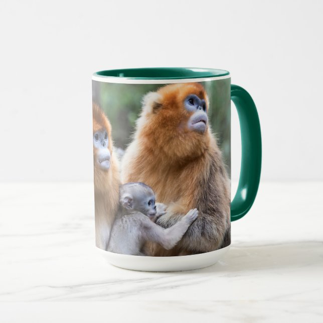 Caneca Família de Macacos Dourados de Nariz Arrebitado (Frente Esquerda)