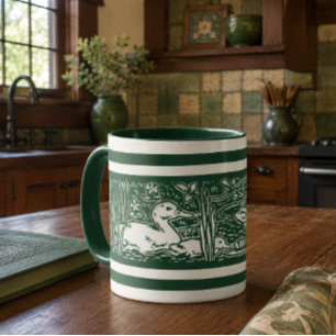 Caneca Família de Patos em Estilo Artes e Ofícios Vintage