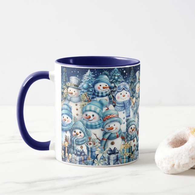 Caneca Família de Snowman Cor Azul-Cura (Com Donut)