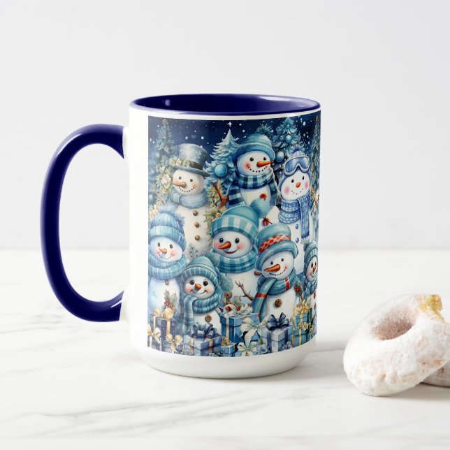 Caneca Família de Snowman Cor Azul-Cura (Com Donut)