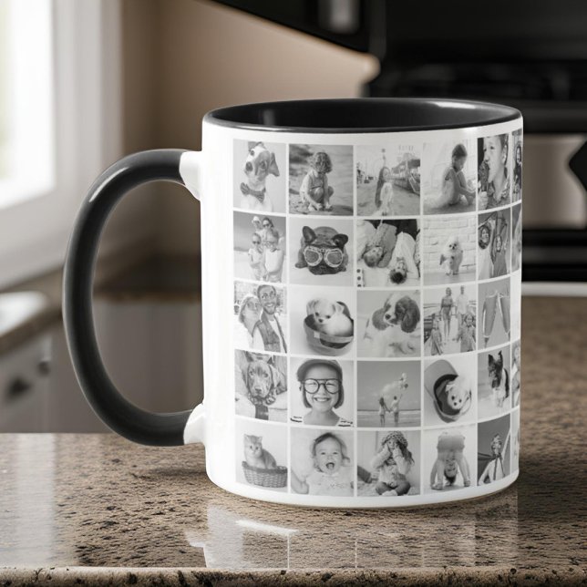 Caneca Família e Pet Modernos de 30 Fotos Personalizadas (Criador carregado)