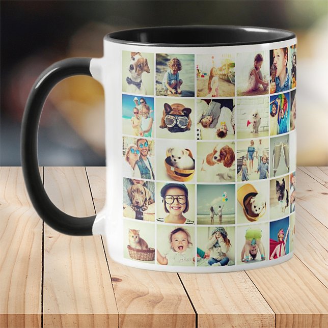 Caneca Família e Pet Modernos de 30 Fotos Personalizadas (Criador carregado)