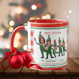 Caneca Família Engraçada de Elf de Cinco Fotos de Natal V